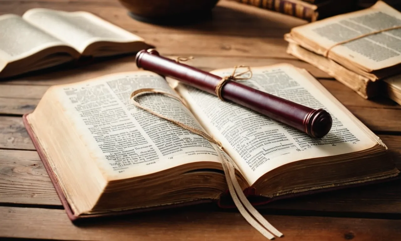 A photo of an open Bible resting on a wooden table, capturing the aged pages and delicate bookmarks, symbolizing the timeless wisdom and depth of the holy scriptures.