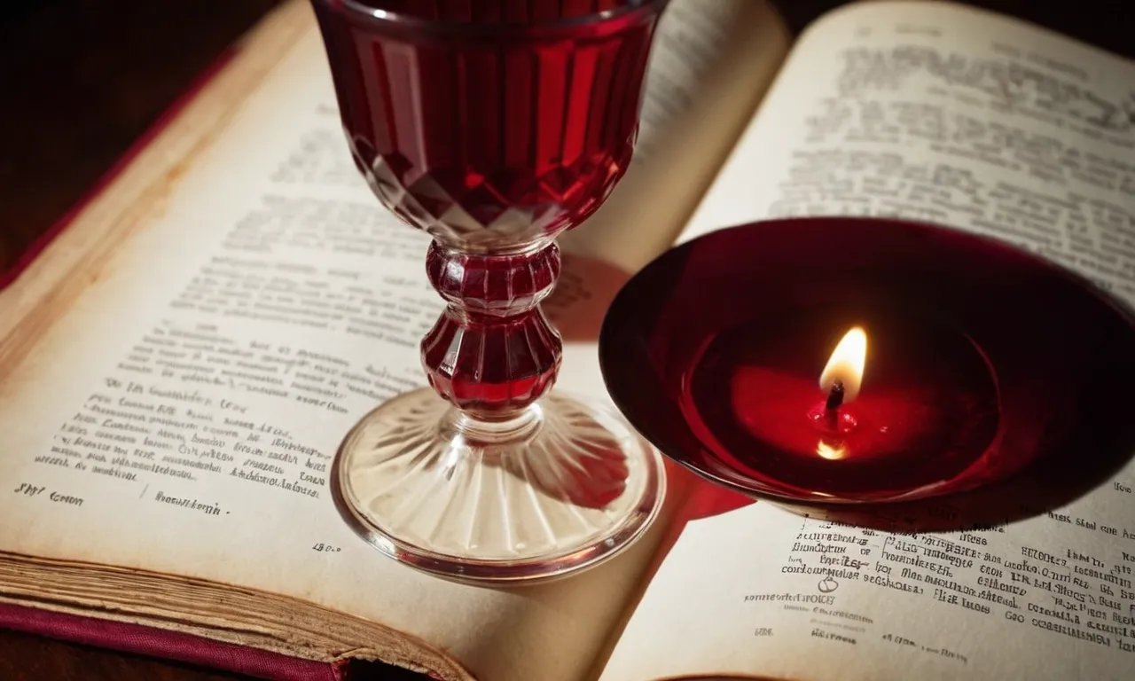 A close-up of a communion chalice, illuminated by soft candlelight, capturing the deep red hue of the wine, symbolizing the eternal question: "What blood type was Jesus?"