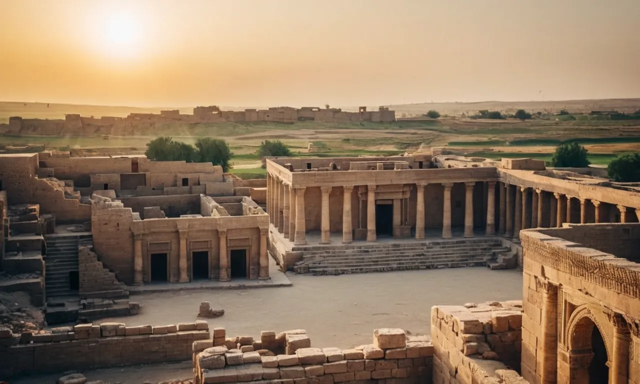 A photo of ancient ruins in Nineveh, with the sun setting behind them, symbolizing the importance of this city to God throughout history.